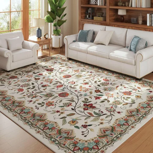 Vista 10 de Rugcomf Alfombra vintage de cachemira de 2 pies 7 x 8 pies, lavable a máquina, antideslizante, alfombra floral de pelo bajo para cocina, lavandería
