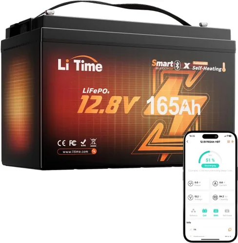 Vista 24 de Litime Batería de litio Xtra-Mini LiFePO4 de 12 V 100 Ah con Bluetooth y BMS de 100 A, mini batería de litio de 12 voltios, máximo 15000 ciclos