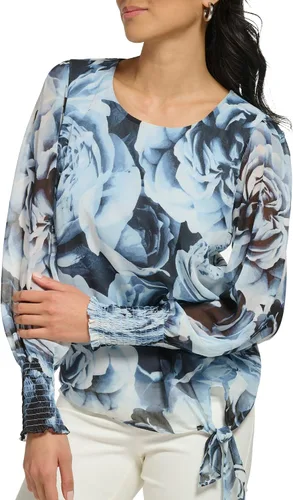 Vista 4 de Calvin Klein Blusa para mujer con dobladillo de nudo estampado