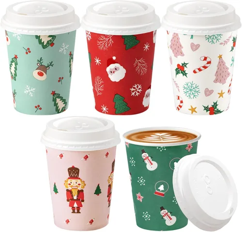 Vista 17 de Fit Meal Prep Paquete de 100 Tazas de Café Desechables de 4 oz con Tapas, Vasos de Papel Premium Para Llevar, Tazas de Café Caliente a Prueba