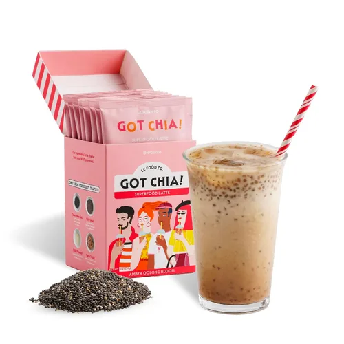 Vista 14 de Le Food Got Chia! Superfood Latte - Mezcla de bebida de semillas de chía Clean Label (6 cajas de 4, flor ámbar oolong)
