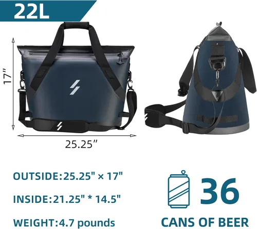 Vista 2 de ROCKBROS Bolsa térmica suave con aislamiento de mano, enfriador de lados suaves, 22L, a prueba de fugas, bolsa enfriadora para campamento