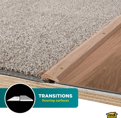 Vista 7 de M-D Building Products 85357 1-7/16 pulg. x 36 pulg. Borde de alfombra de madera dura sin acabado con tornillos Covers Uneven Floor Seams, Prevents