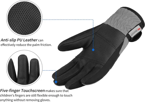 Vista 4 de Achiou Guantes de esquí para niños, guantes de nieve impermeables de invierno para niños, guantes de snowboard cálidos para pantalla táctil