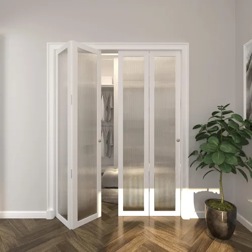 Vista 11 de BARNER HOME Puerta de armario, puertas plegables Full Lite con panel de vidrio estriado, fácil montaje, puertas plegables con kits de herrajes