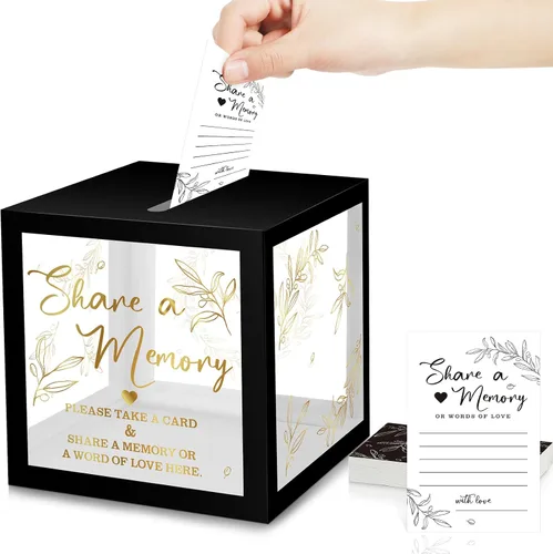 Vista 9 de Pajean - 50 tarjetas de memoria para celebrar la vida, caja de tarjetas con ventanas transparentes, caja de memoria para funeral, boda, cumpleaños