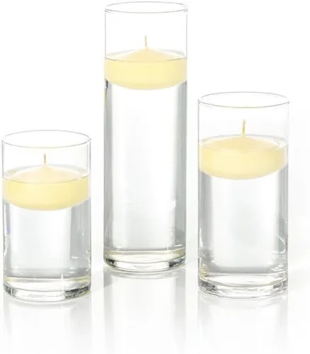 Vista 16 de yummi Juego de 18 velas flotantes y jarrones cilíndricos, color blanco