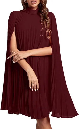 Vista 28 de Rooscier Vestido midi de fiesta plisado con cuello alto falso y espalda abierta para mujer