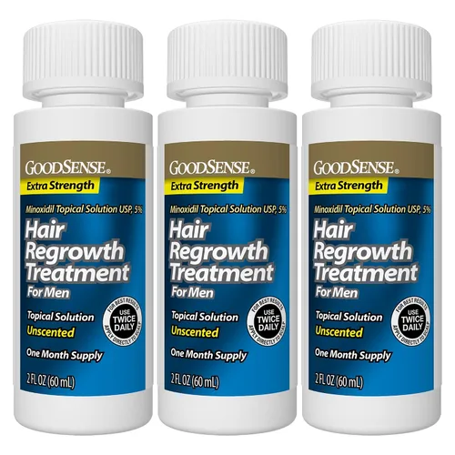 Vista 2 de GoodSense Minoxidil Solución tópica USP, 5 por ciento, tratamiento de recrecimiento del cabello para hombres, extra fuerte 6 onzas líquidas