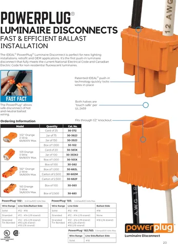 Vista 2 de Ideal Electrical 30-352J - Enchufe de alimentación de desconexión para luminarias, 2 cables, naranja, (paquete de 150)