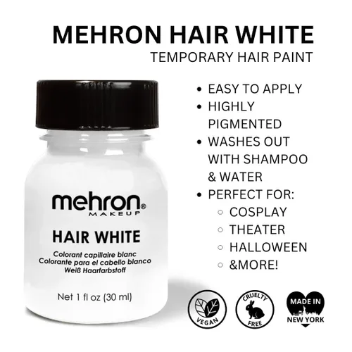 Vista 3 de Mehron Hair White - Pintura temporal para el cabello para vejez SFX