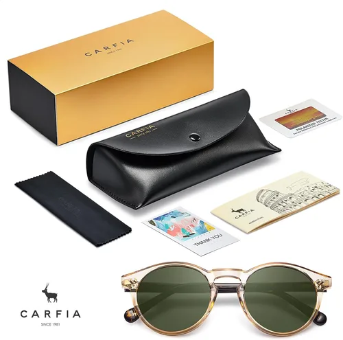 Vista 7 de CARFIA Gafas de sol redondas de acetato para hombre, polarizadas, protección UV, gafas de sol clásicas retro CA5289L