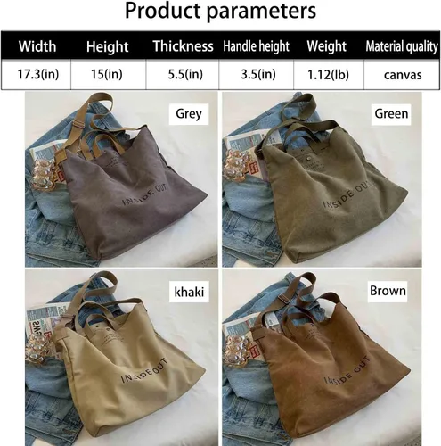 Vista 6 de Sumleno Bolso de mano de lona grande para mujer, bolso de trabajo para hombro, bolso cruzado con asa superior, estilo vintage, estilo grunge, hobo