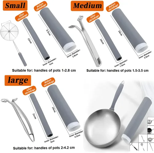 Vista 2 de 3 fundas de silicona para mango de olla resistentes al calor, funda de mango de hierro fundido, funda retráctil de silicona para mango de olla