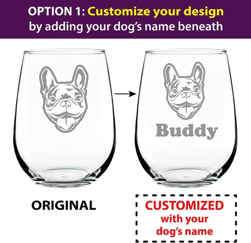 Vista 2 de Happy Frenchie - Copa de vino sin tallo, bonitos regalos temáticos de bulldog francés o decoración de fiesta para mujeres y hombres, vasos grandes