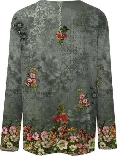 Vista 4 de Camisas de manga larga para mujer, camisetas de manga larga con cuello redondo, camisetas básicas, cómodas, estampadas, blusas
