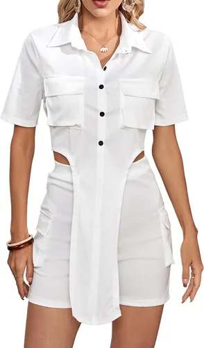 Vista 5 de Umenlele Conjunto de 2 piezas para mujer, cuello en V, manga corta, vendaje, ombliguera, conjunto de sudadera corta con bolsillo