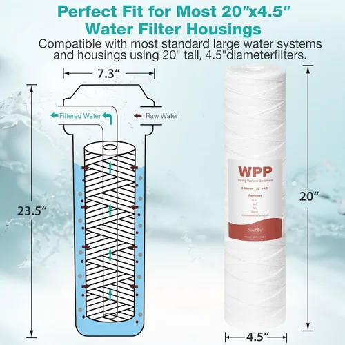 Vista 5 de SimPure - Cartucho de filtro de agua para sedimentos y heridas de 5 micras, 20 x 4.5 pulgadas, repuesto para agua de pozo de sedimentos para toda