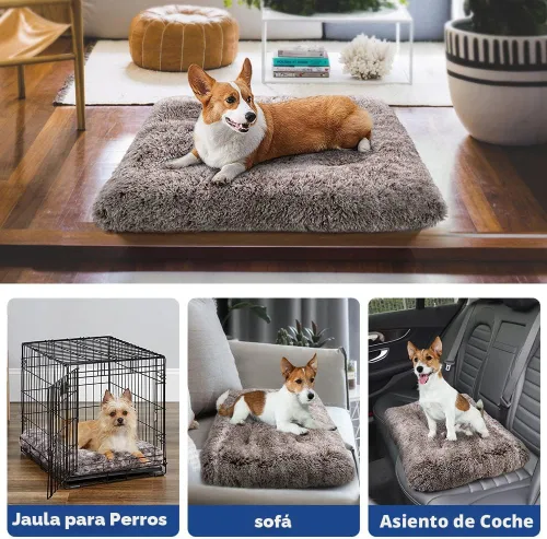 Vista 6 de Alfombrilla de cama para perro, suave y mullida, para jaula de perro, cama para perros pequeños, medianos y grandes, y gatos, lavable Marrón