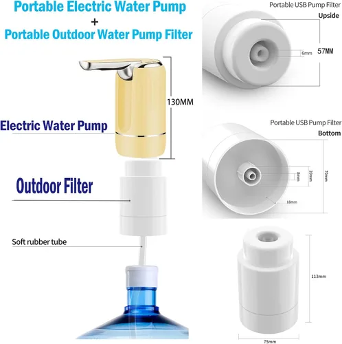 Vista 5 de CoolWAY Botella de agua eléctrica plegable de 2 a 5 galones con filtros reemplazables - Filtro de agua portátil para camping, al aire libre, hogar