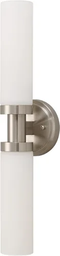 Vista 5 de SANTOSTOCK Lámparas de baño de níquel cepillado, 2 luces de tocador con pantalla de vidrio blanco, apliques modernos para pared, espejo, cocina