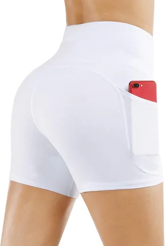 Vista 3 de THE GYM PEOPLE - Pantalones cortos de yoga para mujer, con cintura alta, control de abdomen y bolsillos profundos, para gimnasia, entrenamiento
