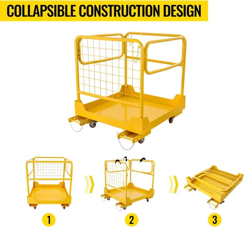 Vista 4 de Jaula de seguridad para carretilla elevadora de 1200 libras, plataforma de trabajo de carretilla elevadora de 36 x 36 pulgadas, con 4 ruedas, cesta