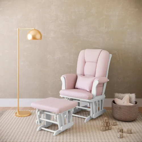 Vista 2 de Storkcraft Tuscany - Mecedora y Otomana Personalizada con Almohada Lumbar Gratis (Remolino Blanco/Rosa Rubor) – Silla Mecedora de Lactancia Cómoda