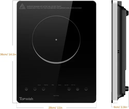 Vista 8 de Estufa Eléctrica de Encimera, TOPWISH Placa de Cocina Eléctrica de 1 Quemador de 110-120V, Control Táctil LED, Bloqueo para Niños, 10 Niveles