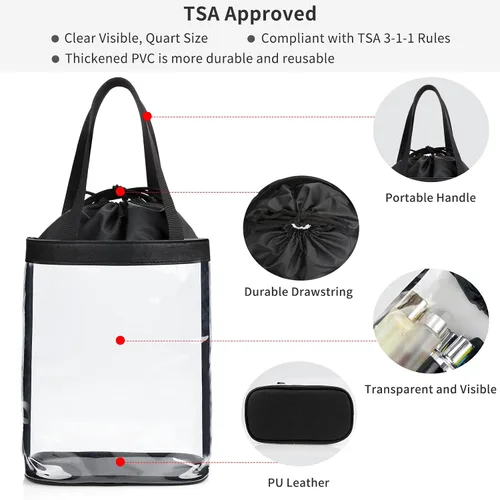 Vista 4 de Bolsas de maquillaje transparentes, bolsa de aseo aprobada por la TSA para viajes, bolsa de viaje transparente para artículos de tocador