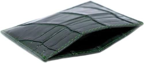 Vista 3 de Cartera hecha a mano de cocodrilo real de cocodrilo para hombres y mujeres, Verde, Cartera delgada
