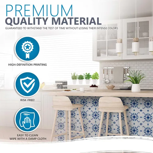 Vista 4 de Mi Alma Adhesivo para azulejos, fácil aplicación, ideal para baño, cocina, azulejos de pared (azul y blanco, 7 x 7 pulgadas)