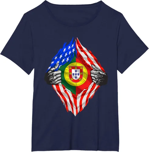 Vista 17 de Camiseta de bandera de Estados Unidos con diseño de raíces portuguesas, Negro, S