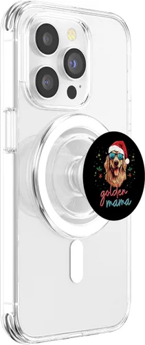 Vista 3 de Golden Retriever Mama con sombrero de Santa y gafas de sol de Navidad PopSockets MagSafe PopGrip para iPhone