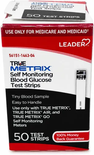 Leader True Metrix - Tiras de prueba de glucosa en sangre, 50 unidades por caja, 4 cajas