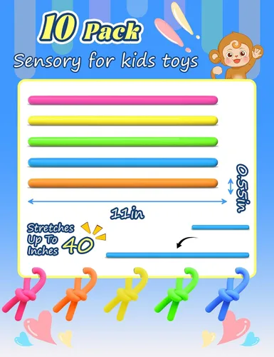 Vista 4 de Paquete de 10 Juguetes Sensoriales para Niños – Cuerdas Sensoriales Elásticas Extra Gruesas Mejoradas para Autismo, TDAH, Ansiedad – Caja de Regalo