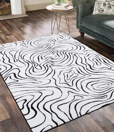 Vista 20 de YIHOUSE Alfombra lavable de 5 x 7 pies, moderna abstracta en blanco y negro, antideslizante, para dormitorio, oficina en casa (abstracto, 5 x 7 pies)