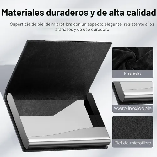 Vista 3 de Padike - Tarjetero profesional de cuero PU y acero inoxidable multitarjeta para hombres y mujeres. Estuche para tarjetas de crédito, carné de Negro