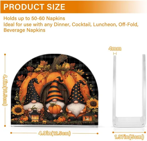 Vista 3 de Servilletero de otoño de gnomo negro para mesa, dispensadores de pañuelos acrílicos, servilleteros de cóctel para bodas, fiestas, eventos