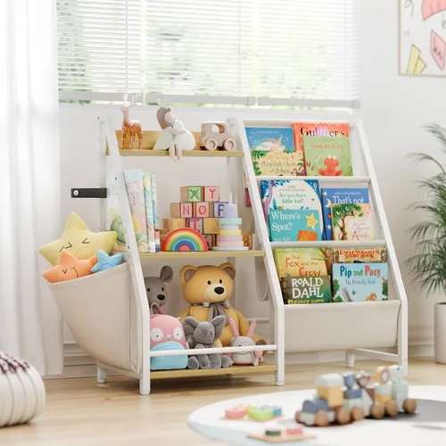 Vista 8 de LATIBELL Estantería infantil de 3 niveles y almacenamiento de juguetes, estantería Montessori para bebés, organizador de almacenamiento de juguetes