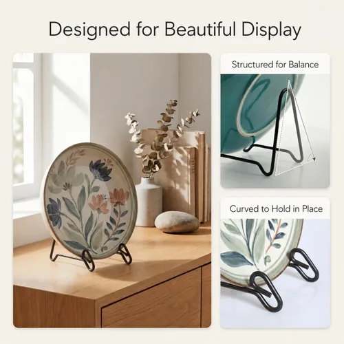 Vista 4 de Artliving Paquete de 2 soportes de exhibición de caballete de hierro para exhibir cuencos medianos profundos, platos y platos profundos