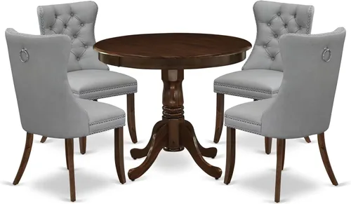 Vista 16 de East West Furniture ANDA5-AWA-12 - Juego de mesa de cocina de 5 piezas, incluye una mesa de comedor redonda con pedestal y 4 sillas Parson tapizadas