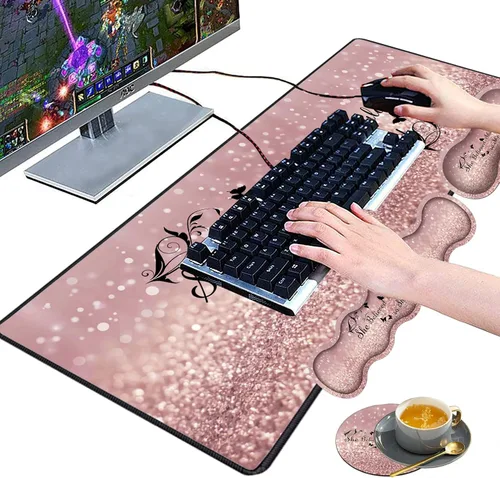 Vista 4 de Alfombrilla de mouse grande para juegos, reposamuñecas para teclado + almohadilla de muñeca para mouse + juego de posavasos extendido impermeable