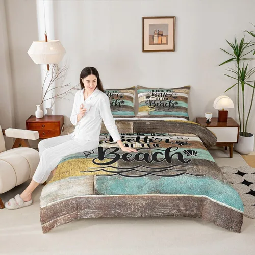 Vista 12 de Juego de edredón Lake Home Camper tamaño King, juego de ropa de cama náutica con ancla para niños, niñas, niños, adultos, decoración de dormitorio