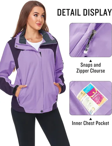Vista 3 de SaphiRose Chaqueta impermeable para mujer, ligera, para exteriores, con capucha extraíble