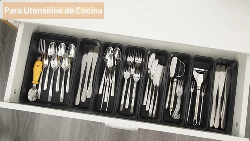 Vista 5 de Kutesna 15 piezas de separadores para cajones de escritorio entrelazados, organizador para oficina, baño, cocina, maquillaje (negro)