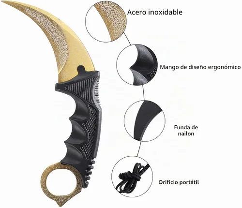 Vista 6 de Karambit - Cuchillo de entrenamiento de práctica de acero inoxidable con funda para principiantes, herramienta de entrenamiento 100% segura