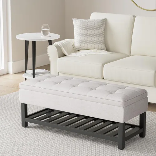 Vista 2 de SIMPLIHOME Cosmopolitan - Otomana rectangular con aspecto de lino de 44 pulgadas de ancho, color gris nube