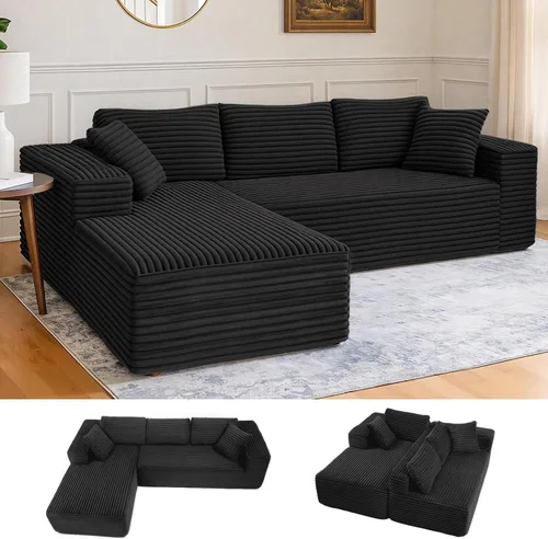 Vista 14 de LUCKLIFE - Sofá seccional modular con chaise en forma de L, sofás sin patas tapizados en pana para sala de estar, sofá cama extragrande, no requiere