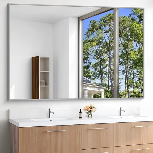 Vista 45 de KOCUUY Espejo de baño negro, espejo rectangular de 24 x 18 pulgadas para sobre el fregadero, espejo de pared decorativo moderno para dormitorio